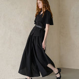 Waves hem wide-leg culottes black - fasfas