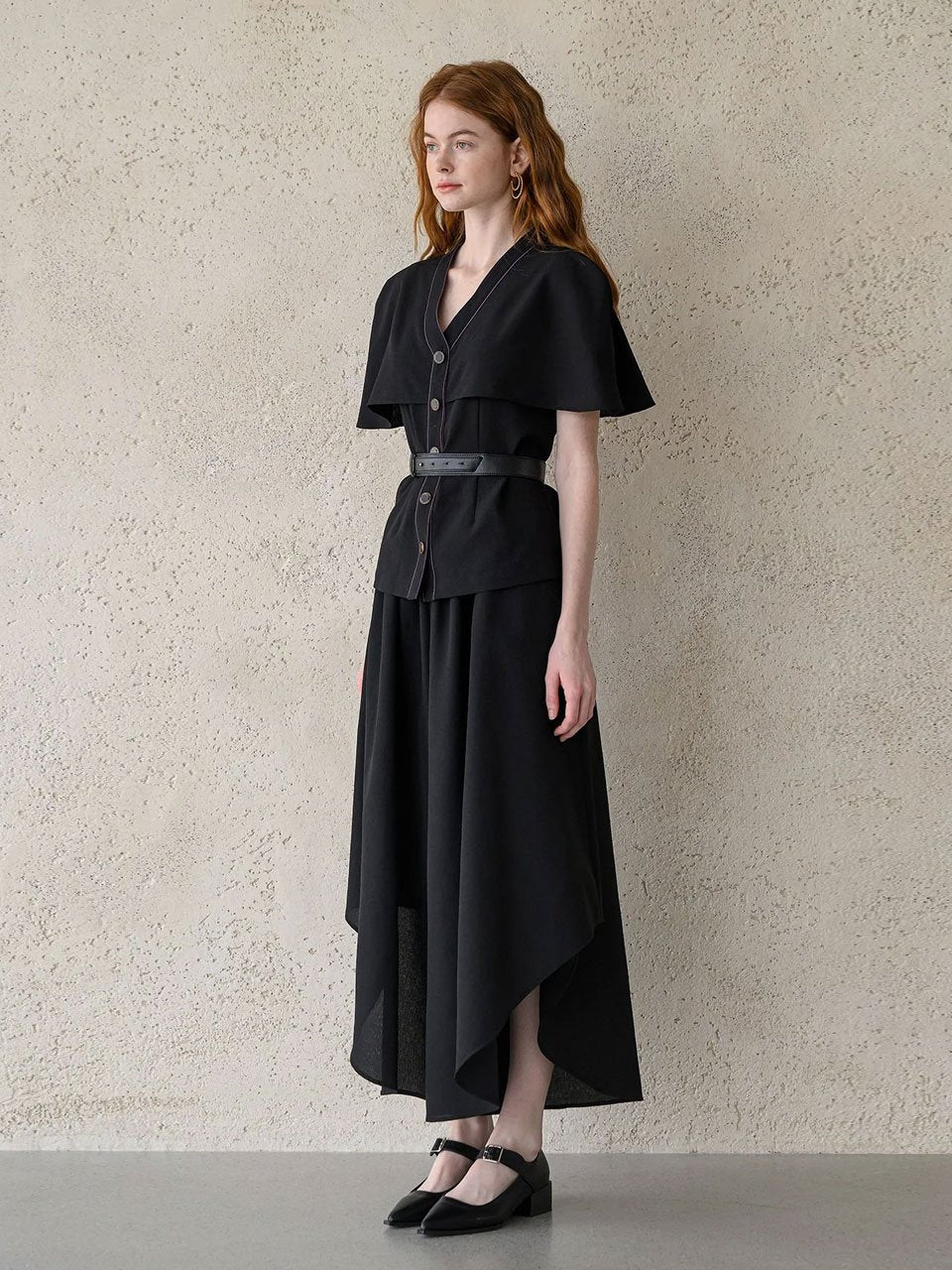 Waves hem wide-leg culottes black - fasfas