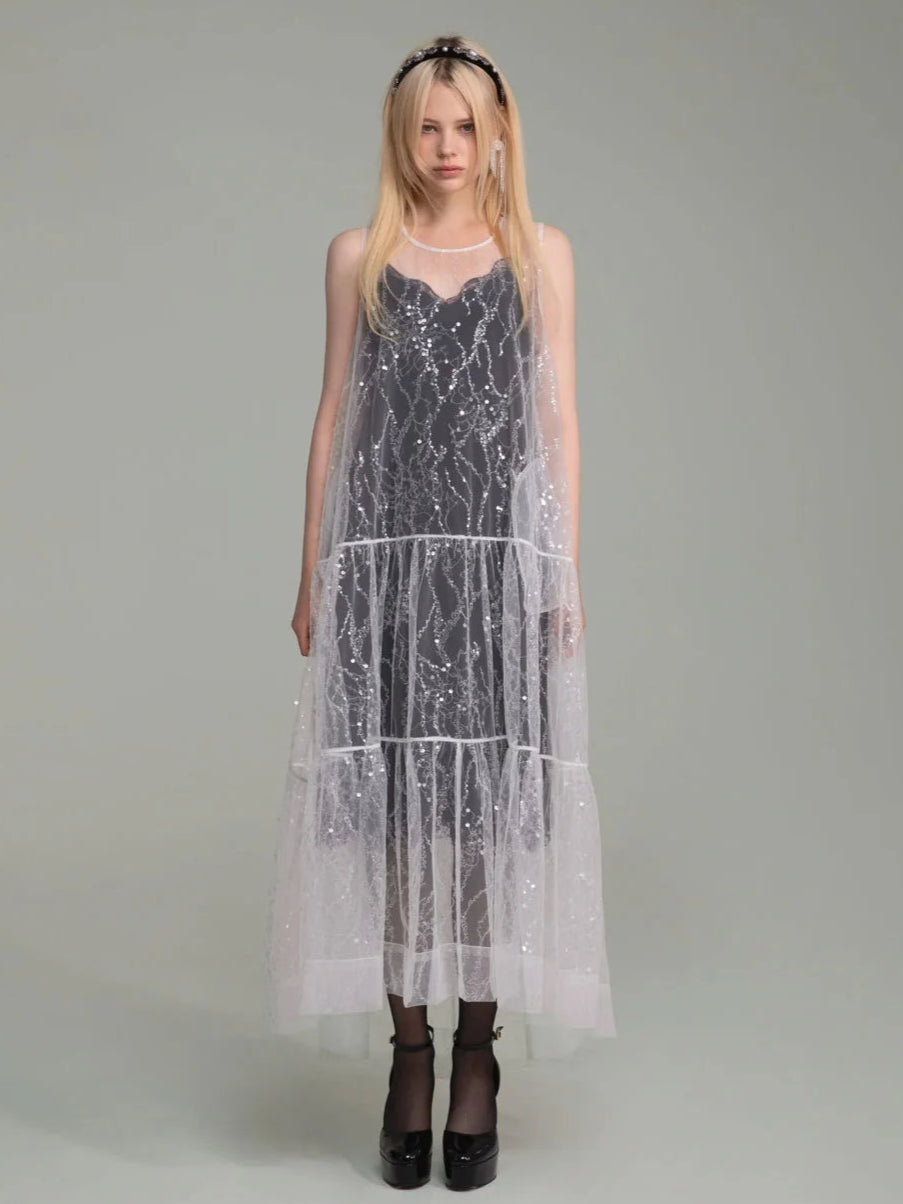 White sequine maxi dress(custom made) - fasfas