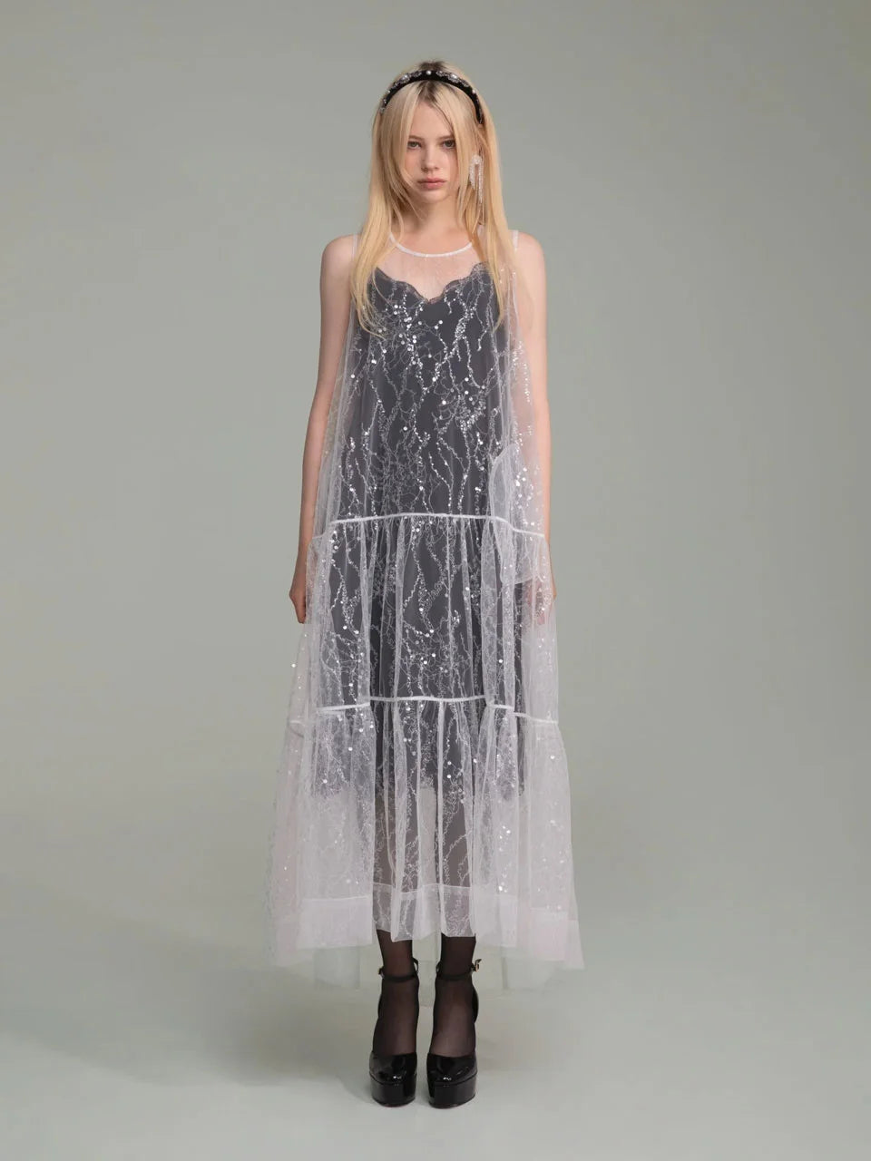 White sequine maxi dress(custom made) - fasfas