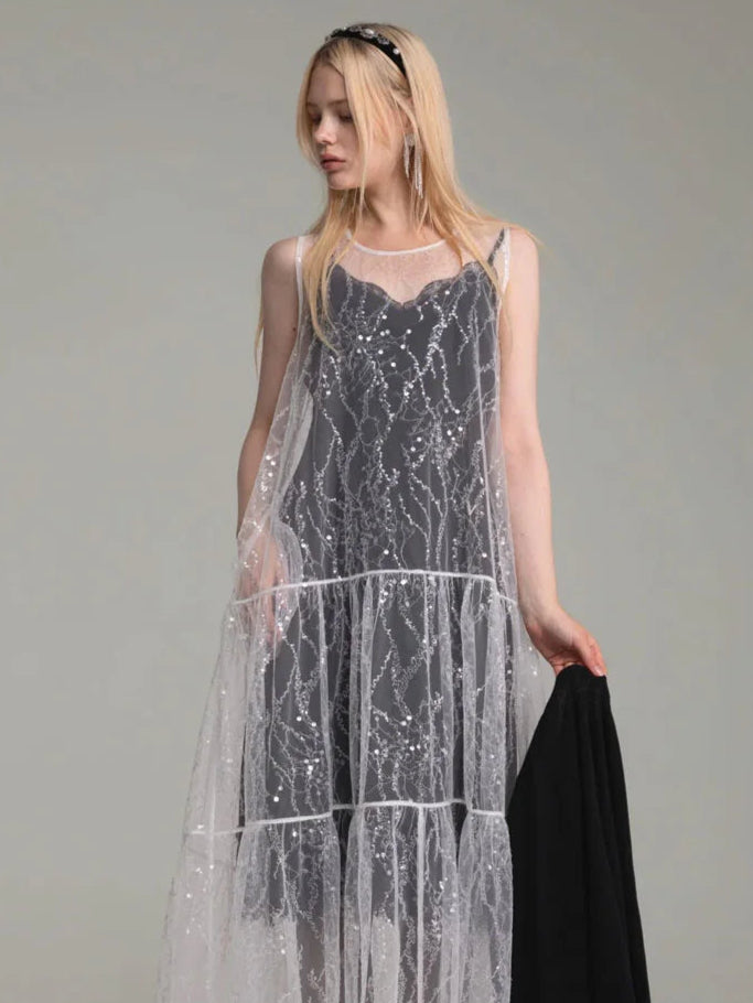 White sequine maxi dress(custom made) - fasfas