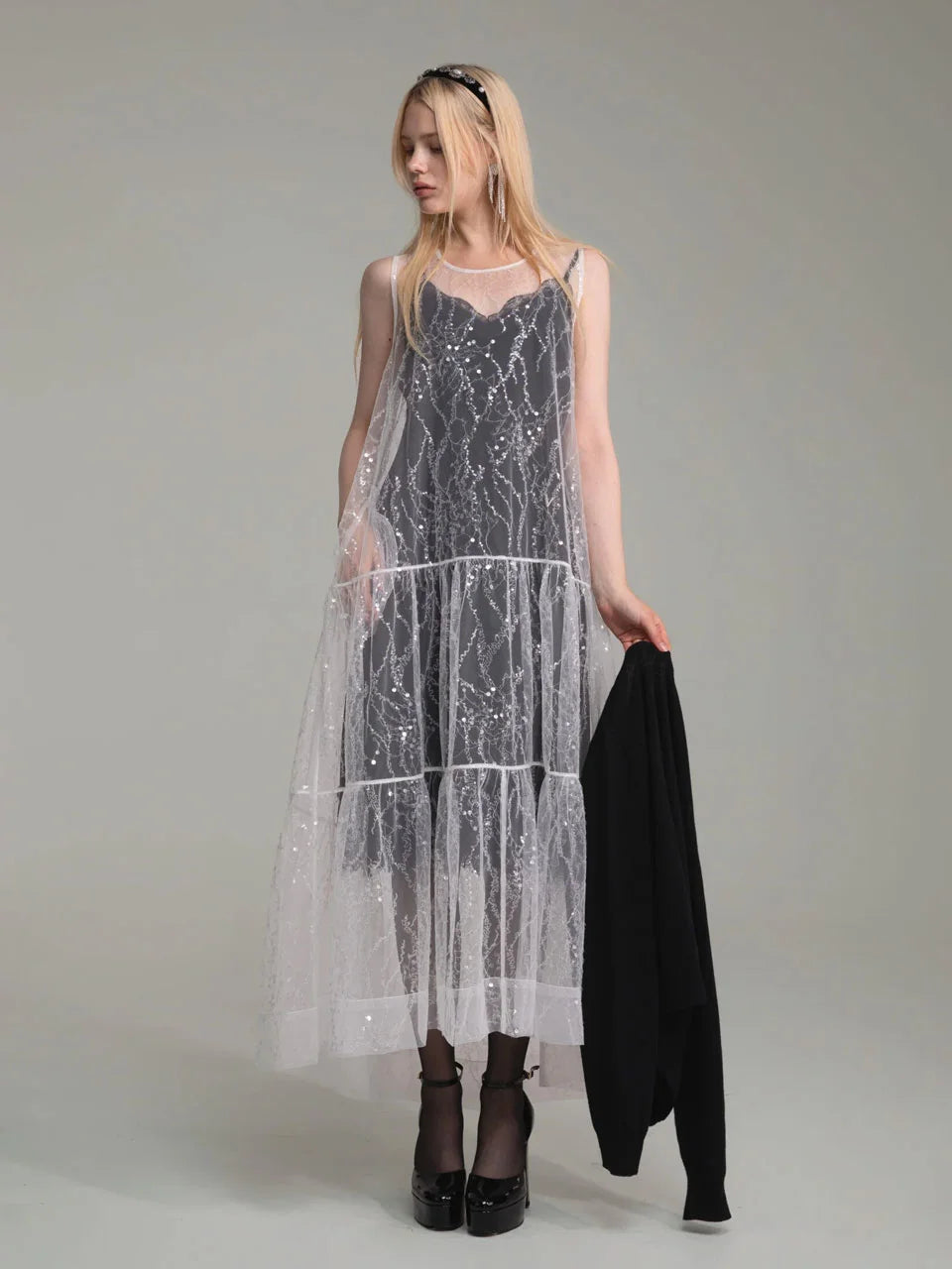 White sequine maxi dress(custom made) - fasfas