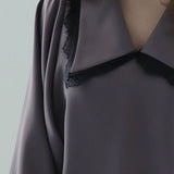 Wide-collared lace trim blouse - fasfas