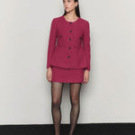 Wool blended diagonal herringbone tweed jacket pink - fasfas