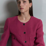 Wool blended diagonal herringbone tweed jacket pink - fasfas