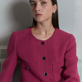 Wool blended diagonal herringbone tweed jacket pink - fasfas