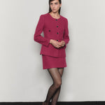 Wool blended diagonal herringbone tweed jacket pink - fasfas
