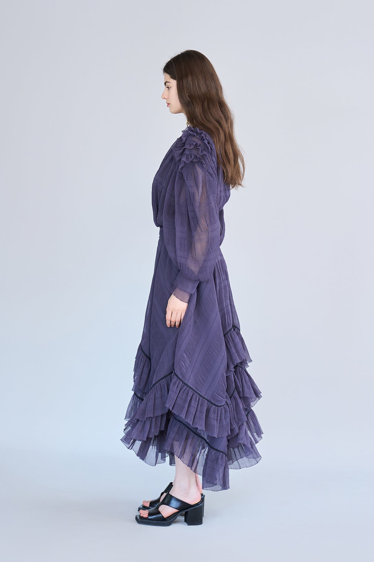 Wrap style asymmetric pleats long dress dark gray - fasfas