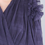 Wrap style asymmetric pleats long dress dark gray - fasfas