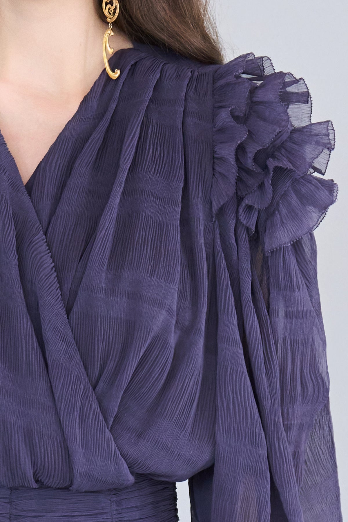 Wrap style asymmetric pleats long dress dark gray - fasfas