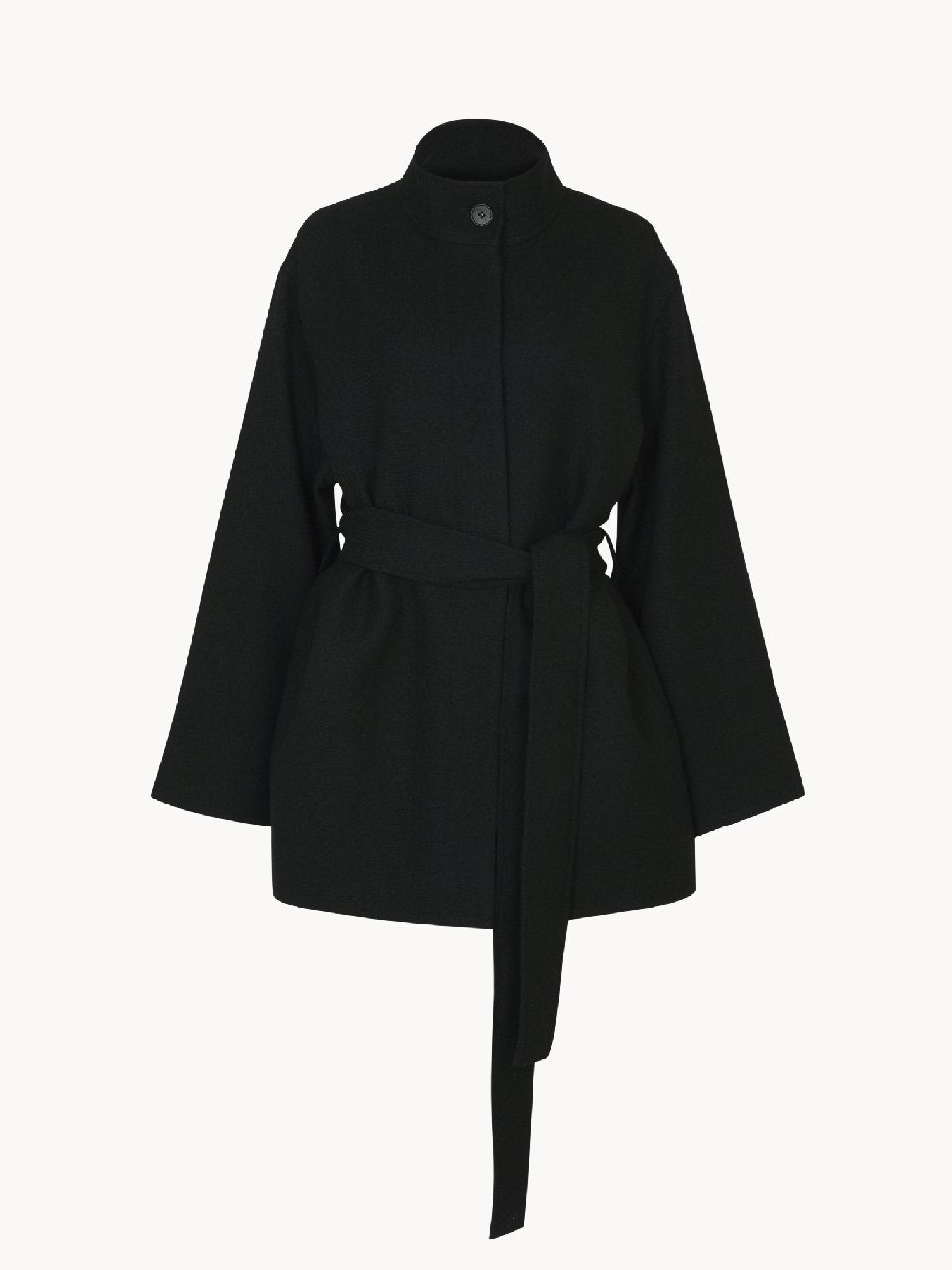 Zaha stand collar belted coat black - fasfas