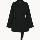 Zaha stand collar belted coat black - fasfas