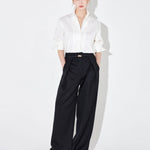 Lea pants with leather belt dark navy - fasfas