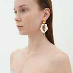 Geometric funky dramatique earrings beige(clip-on earrings) - fasfas