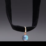 Moonstone velvet choker necklace (1.8cm) - fasfas