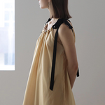 Black ribbon loose fit shirring maxi dress - fasfas