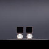 Dual onyx 8mm white pearl earrings(clip-on earrings) - fasfas