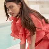 Layered sleeve wrap style asymmetric peplum blouse