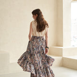 Ruffle tiered asymmetric long skirt purple
