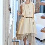 Cutout cape sleeve asymmetric silk trench coat vanila - fasfas