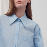 Embroidered stripe pocket shirt sky blue - fasfas