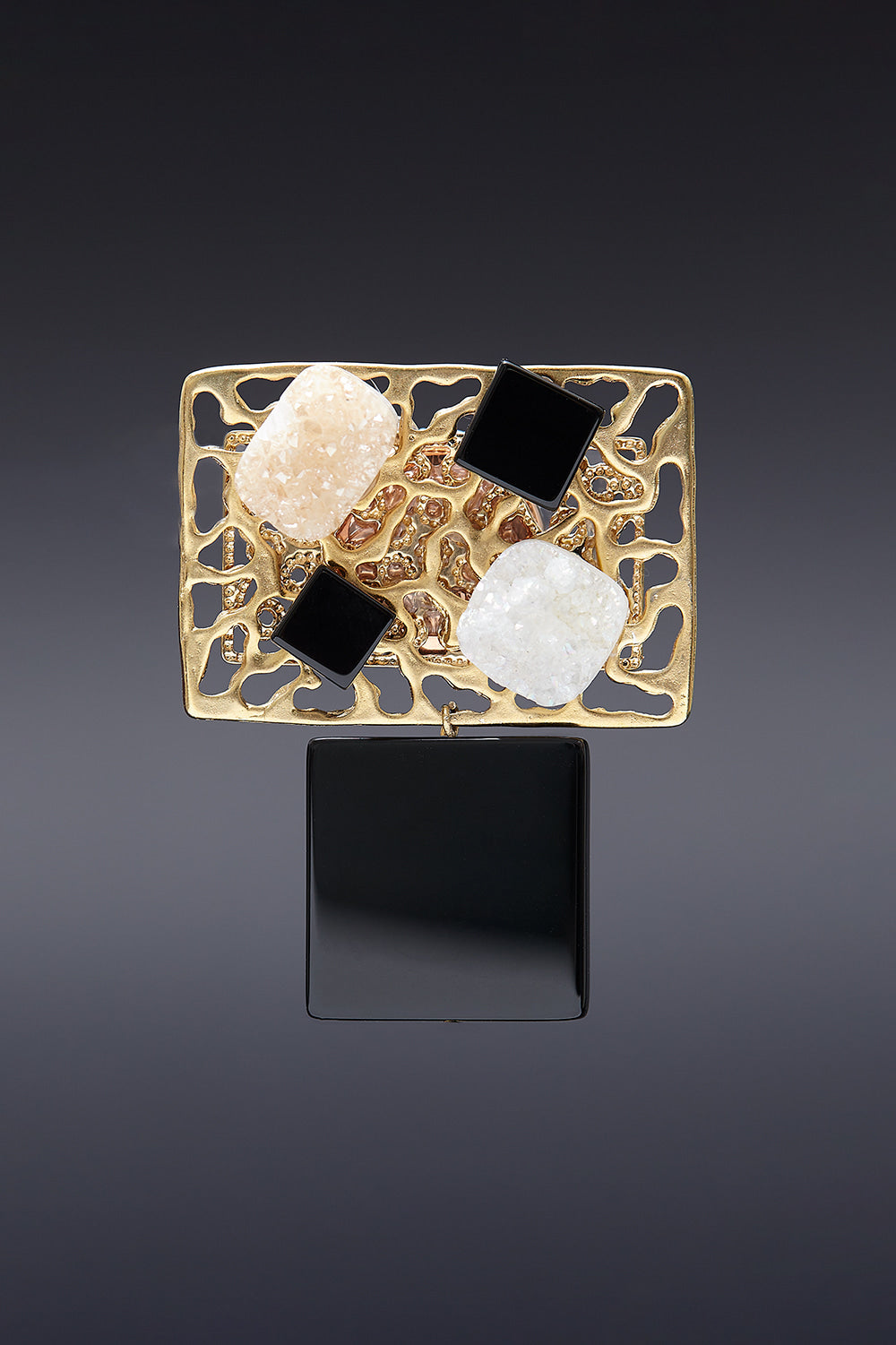 Druzy agate modernity brooch beige - fasfas