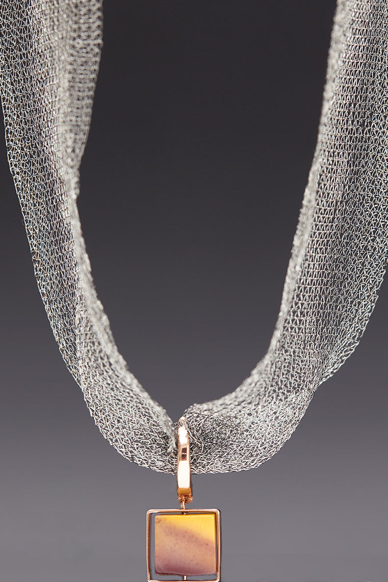 Mookaite grey mesh choker necklace - fasfas