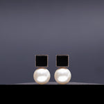 Dual onyx 12mm white pearl earrings(clip-on earrings) - fasfas