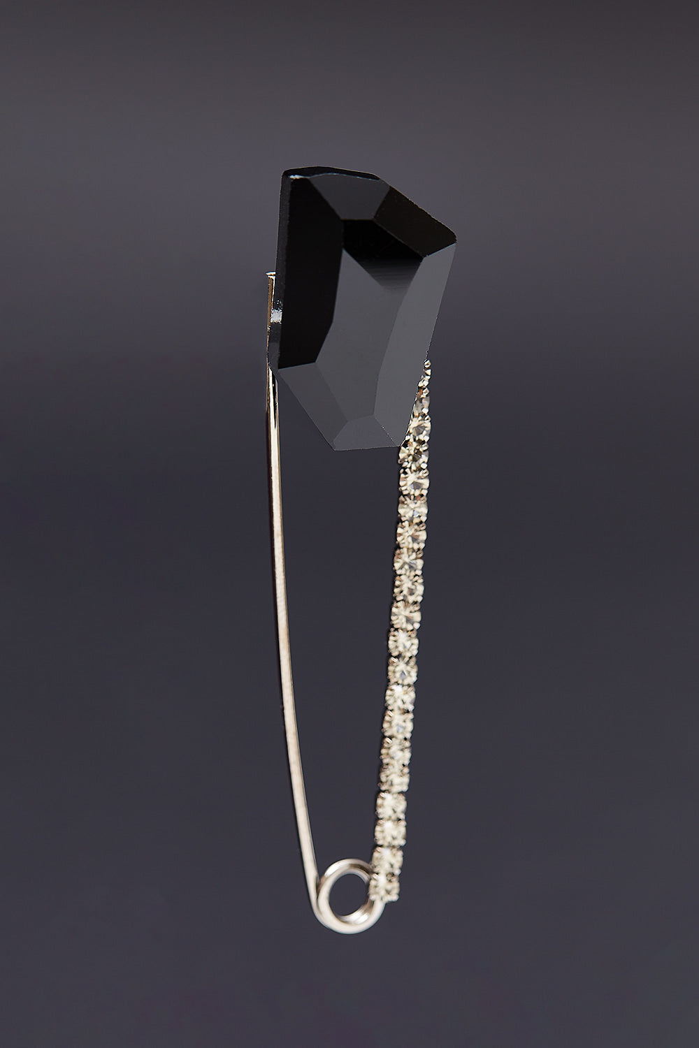 Black crystal safety pin brooch - fasfas