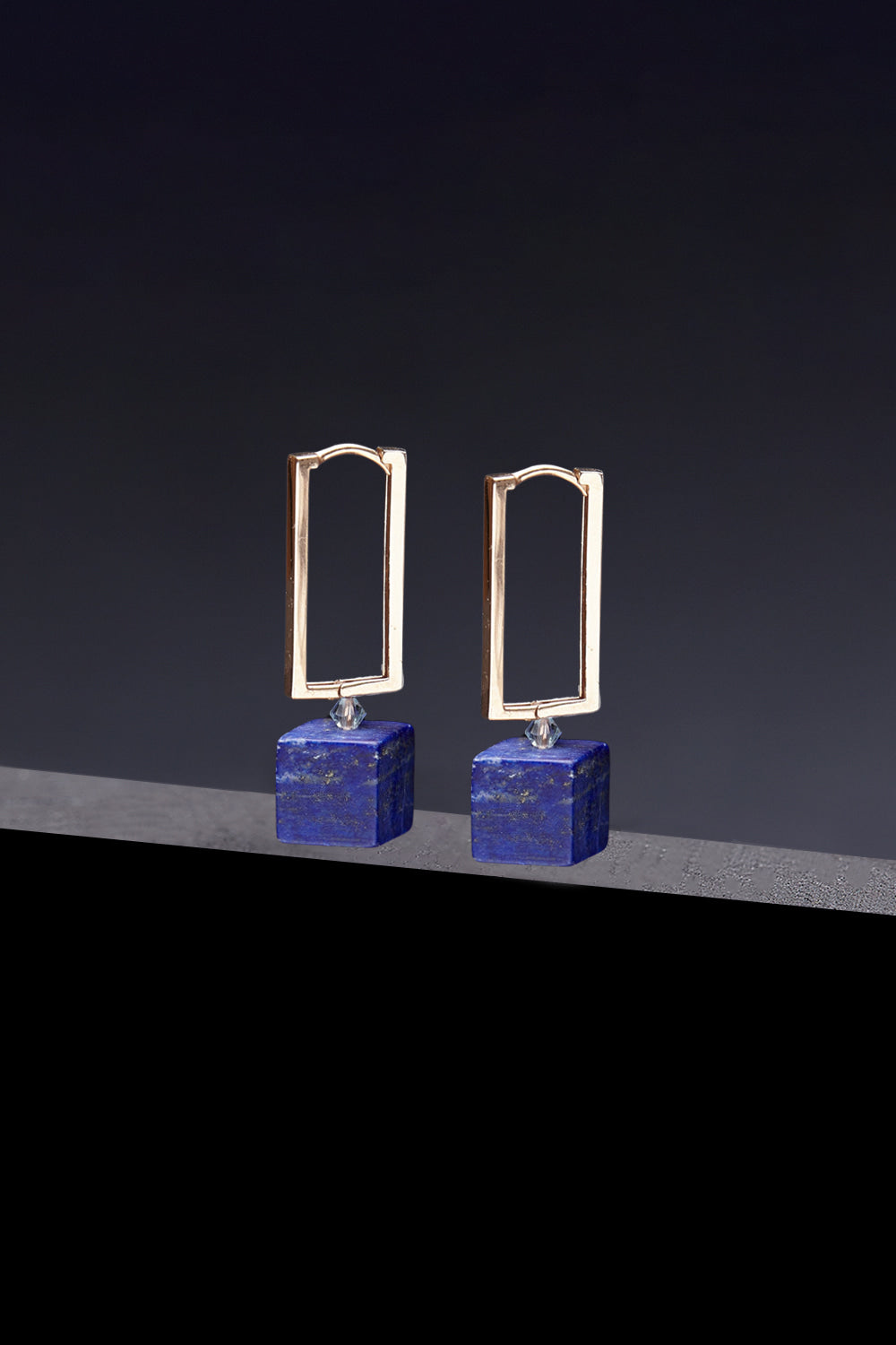 Lapis lazuli sqaure hoop earrings - fasfas