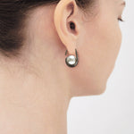 Grey pearl oval hoop earrings - fasfas