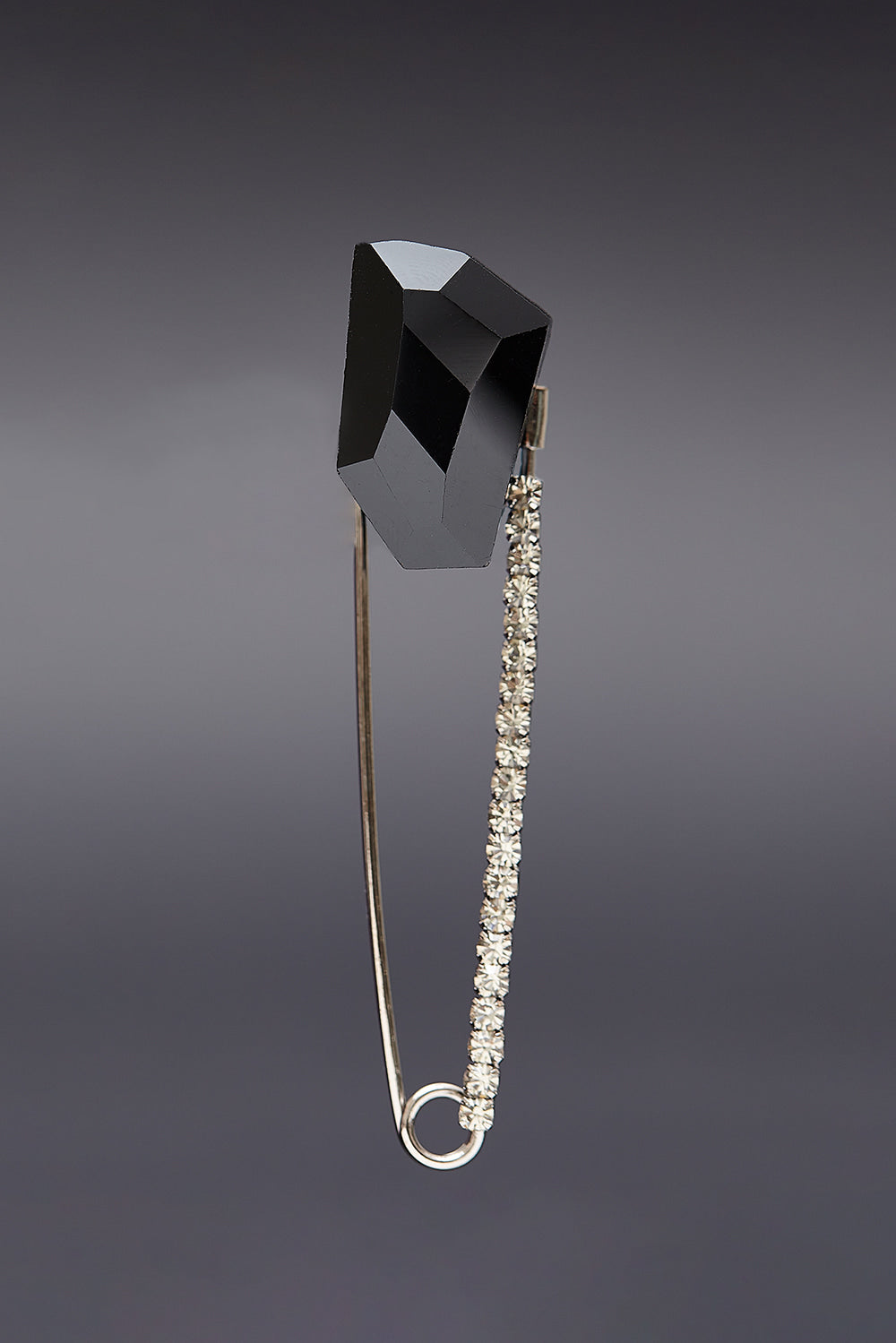 Black crystal safety pin brooch - fasfas