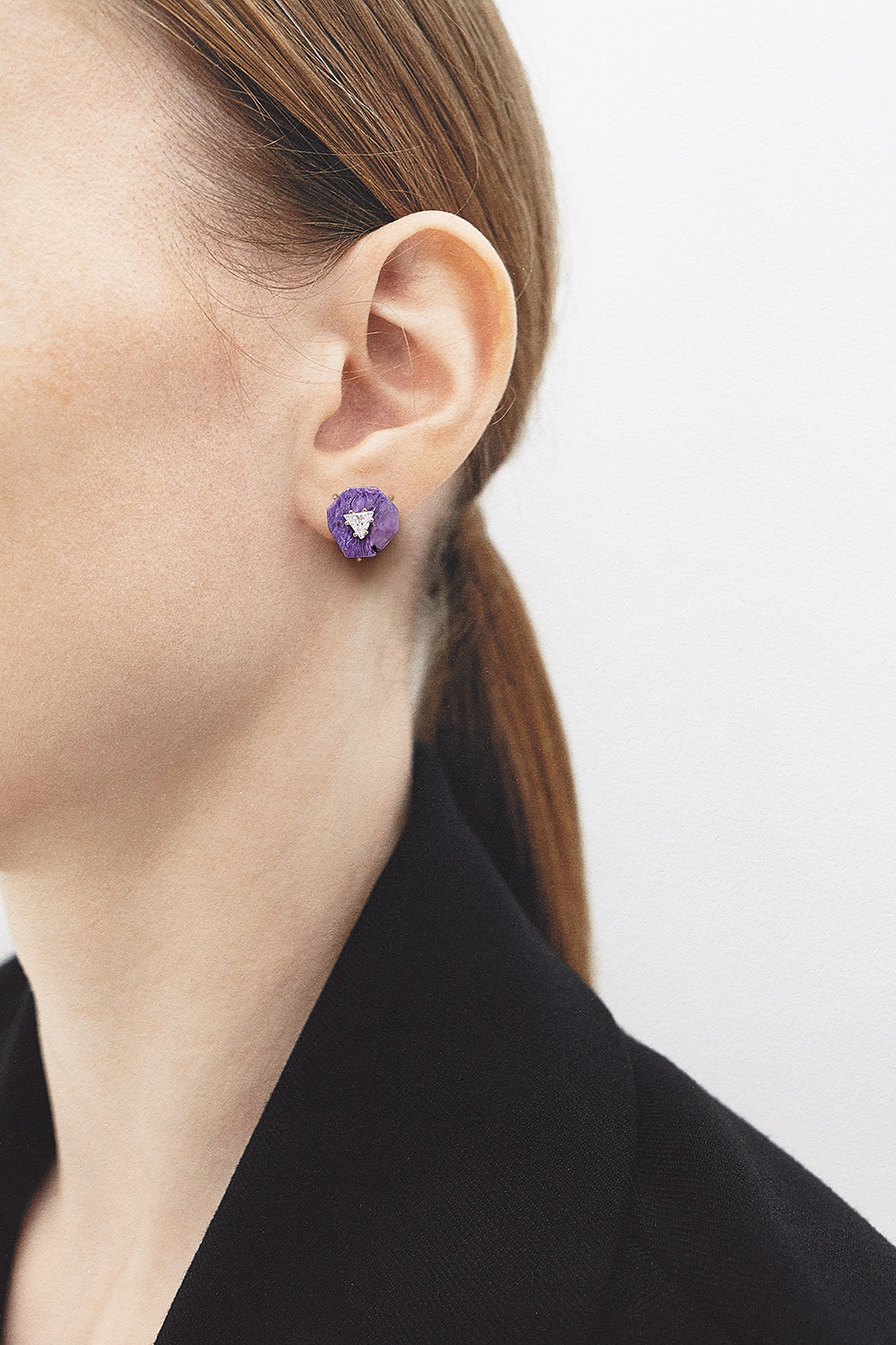Charoite core poise earrings(clip-on earrings) - fasfas