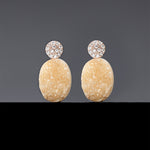 Oval beige druzy agate earrings(clip-on-option) - fasfas