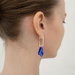 Irregular lapis lazuli sqaure hoop earrings - fasfas