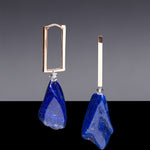 Irregular lapis lazuli sqaure hoop earrings - fasfas