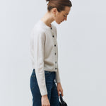 Italy cashmere 20% – crew-neck mini cardigan ivory - fasfas