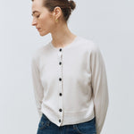 Italy cashmere 20% – crew-neck mini cardigan ivory - fasfas