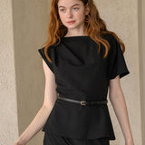 Asymmetrische daped Bluse Top schwarz
