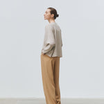 V-neck loose pullover beige - merino mercerized wool 100% – - fasfas