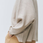 V-neck loose pullover beige - merino mercerized wool 100% – - fasfas