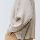 V-neck loose pullover beige - merino mercerized wool 100% – - fasfas