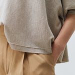 V-neck loose pullover beige - merino mercerized wool 100% – - fasfas