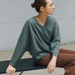 V-neck loose pullover green - merino mercerized wool 100% – - fasfas