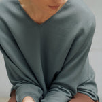 V-neck loose pullover green - merino mercerized wool 100% – - fasfas