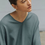 V-neck loose pullover green - merino mercerized wool 100% – - fasfas