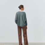 V-neck loose pullover green - merino mercerized wool 100% – - fasfas